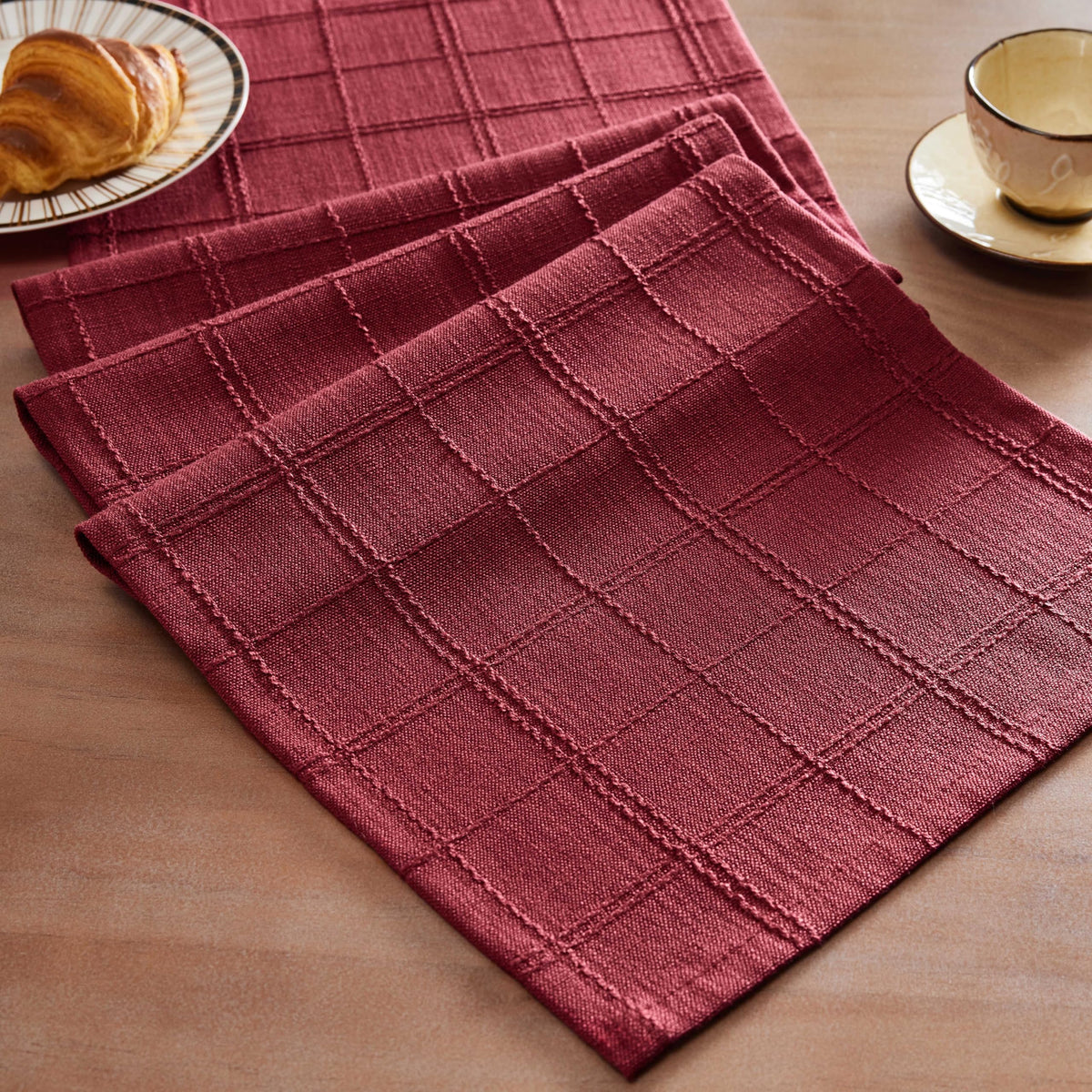 ZeeMart Linen Checked Farmhouse Table Runner, 13x72 Inches Neutral Beige