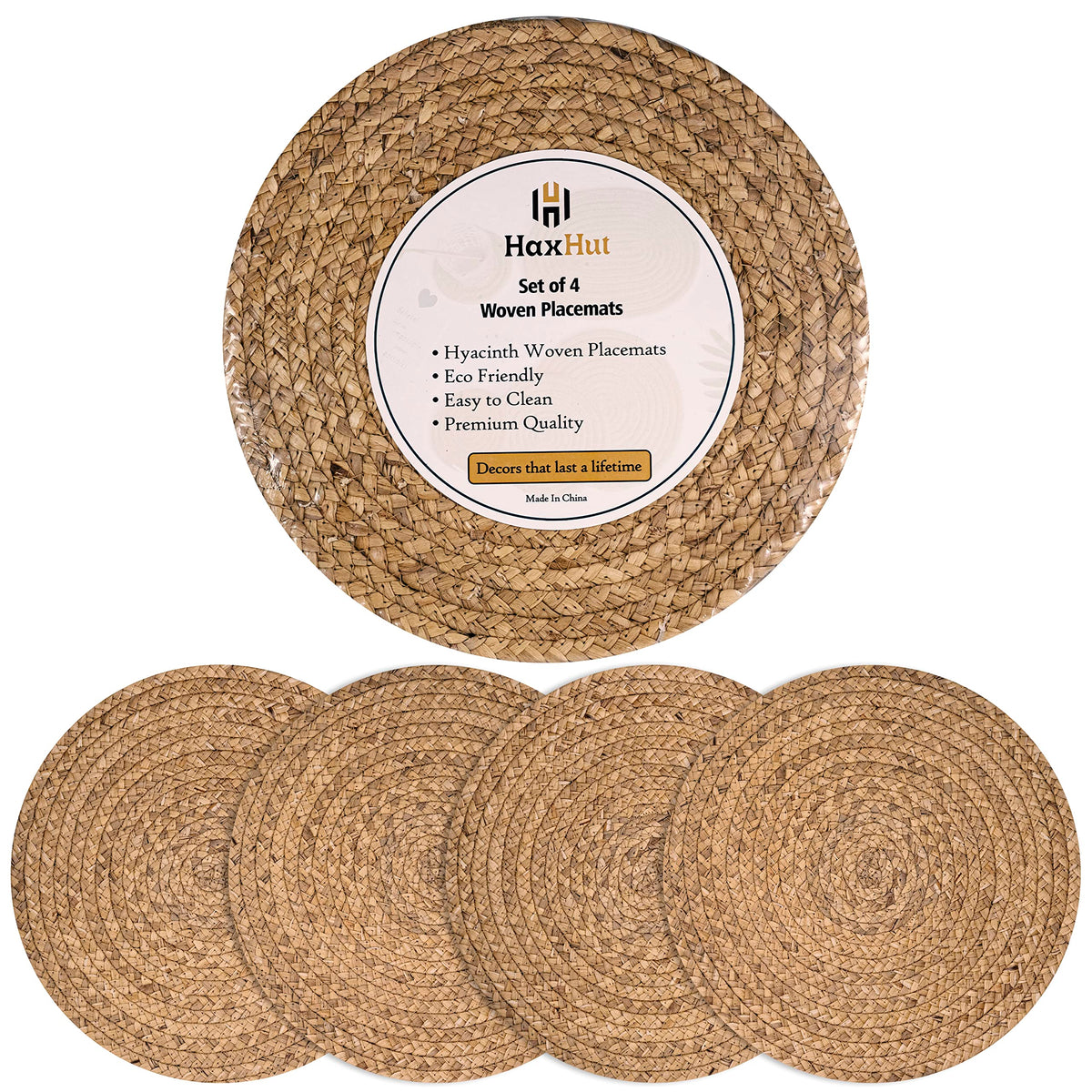 Round Woven Placemats Set of 10, Wicker Placemats for Dinner Plates | 12 Inch Natural Rattan Boho Style Braided Place Mats, Non-Slip, Heat Resistant, Dining Table Chargers with Bag for Storage