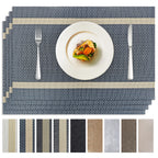 Brown Placemats Set of 4, Rustic Washable PVC Vinyl Woven for Dining Table, Stain Resistant Flat Pack No Curled Edges, Heat Resistant Non Slip, 17 x 12 Inch
