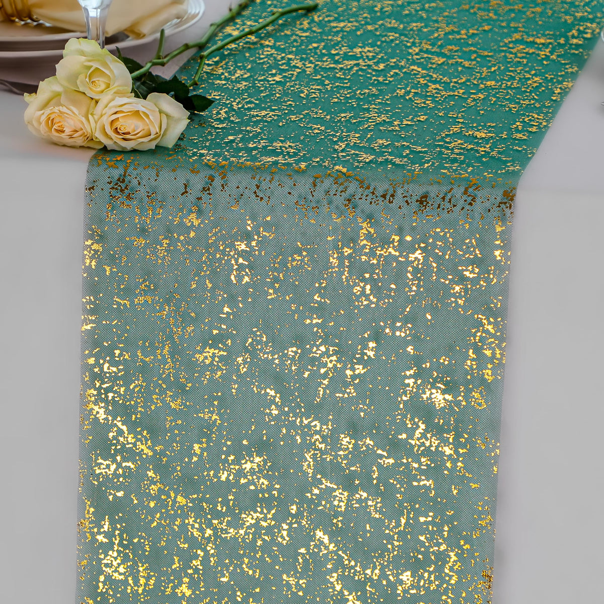Snowkingdom 2 Pcs Gold Table Runner, Sequin Glitter Metallic Foil Thin Mesh Sparkly Runner Roll 11"x108", Gold Birthday Party Decorations, for Event Wedding Showers Christmas Thanksgiving Festive