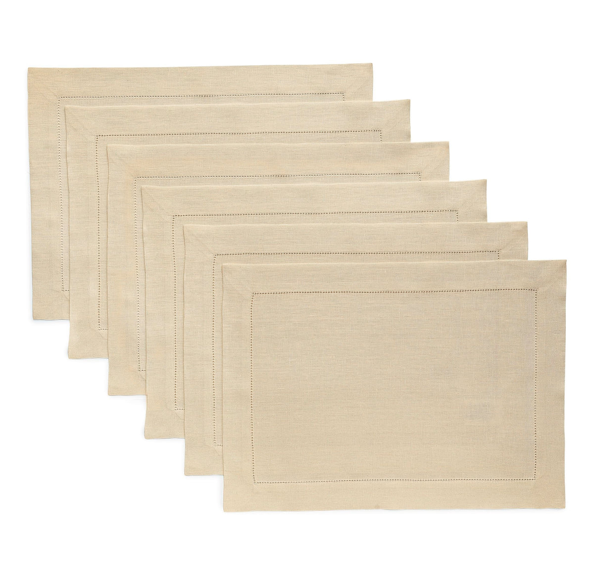 Solino Home 100% Pure Linen Placemats Green Hemstitch, 14 x 19 in, Set of 4