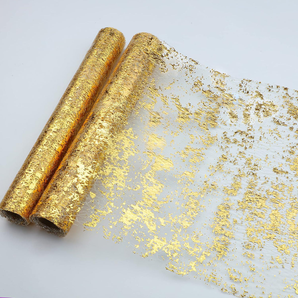 Snowkingdom 2 Pcs Gold Table Runner, Sequin Glitter Metallic Foil Thin Mesh Sparkly Runner Roll 11"x108", Gold Birthday Party Decorations, for Event Wedding Showers Christmas Thanksgiving Festive