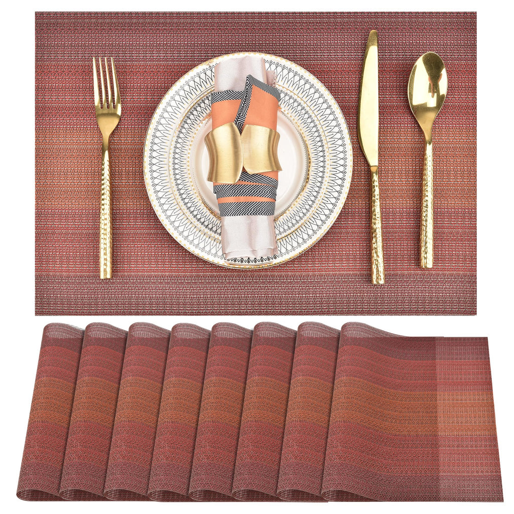 SLKQG Navy Blue Placemats Set of 8 - Easy Clean Washable Vinyl Placemats - Wipeable Heat Resistant Table Mats for Dining Table - 17x12 Inch (Navy Blue, 8)