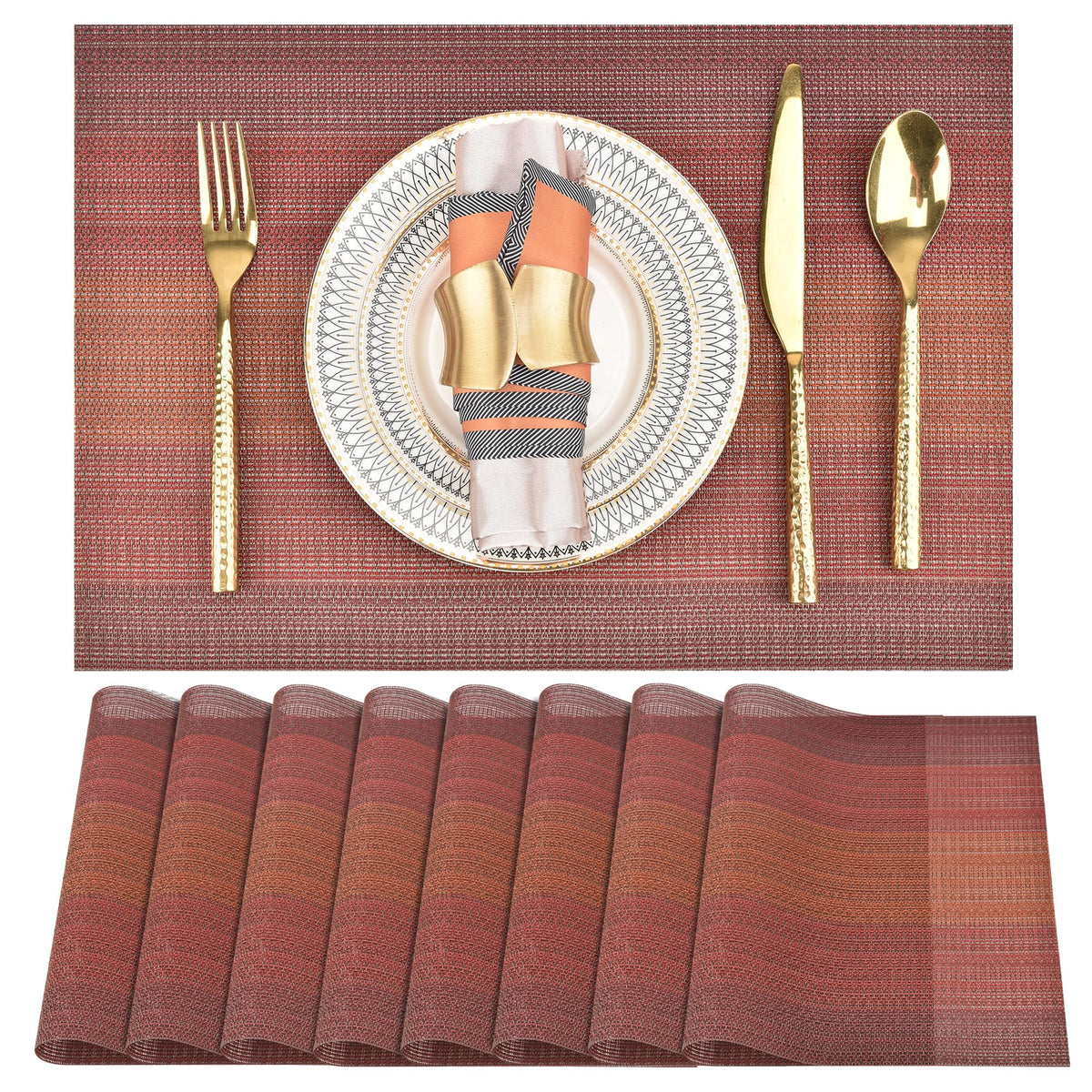 SLKQG Navy Blue Placemats Set of 8 - Easy Clean Washable Vinyl Placemats - Wipeable Heat Resistant Table Mats for Dining Table - 17x12 Inch (Navy Blue, 8)